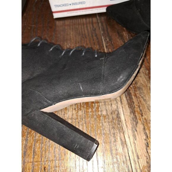 Size 7 ASOS Black Lace Up Zip Chunky High Heel Ankle Boots Booties Pointed Toe - Picture 10 of 10